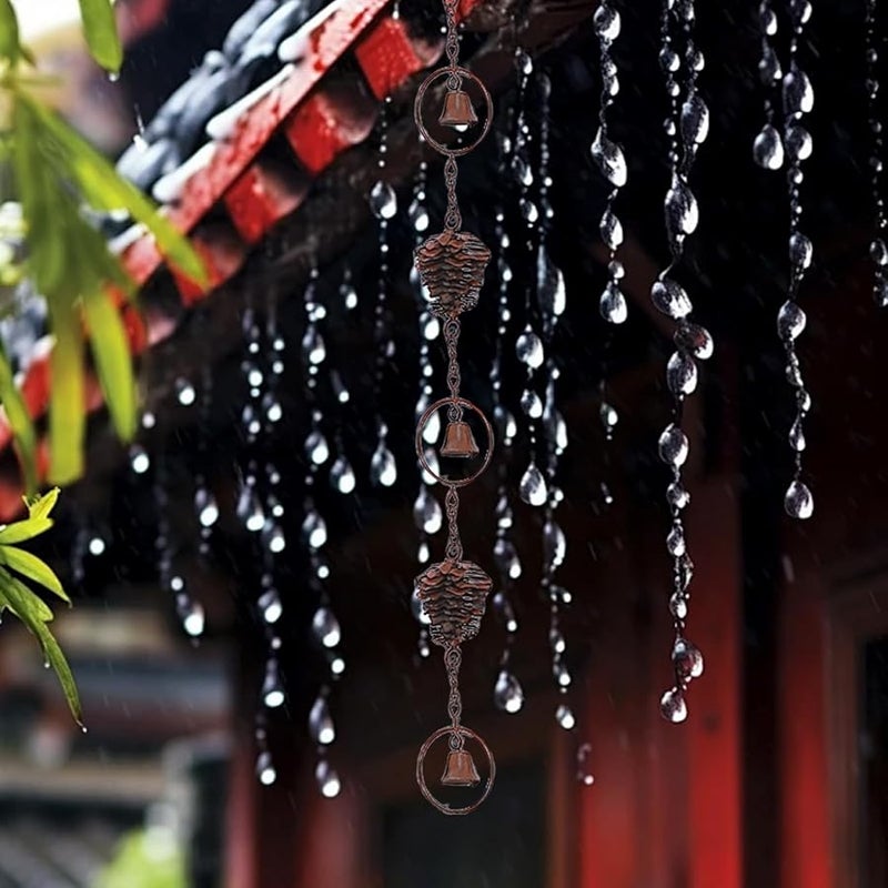 سلسلة مطر من مخاريط الصنوبر 113 سم، مزخرفة، ماسورة مزراب، مقسم مياه، عرض خارجي - Image 3